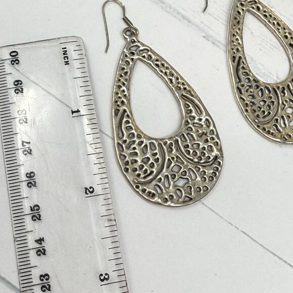 E&L Sterling Silver Electroform Open Filigree Teardrop Dangle Earrings - Picture 8 of 8